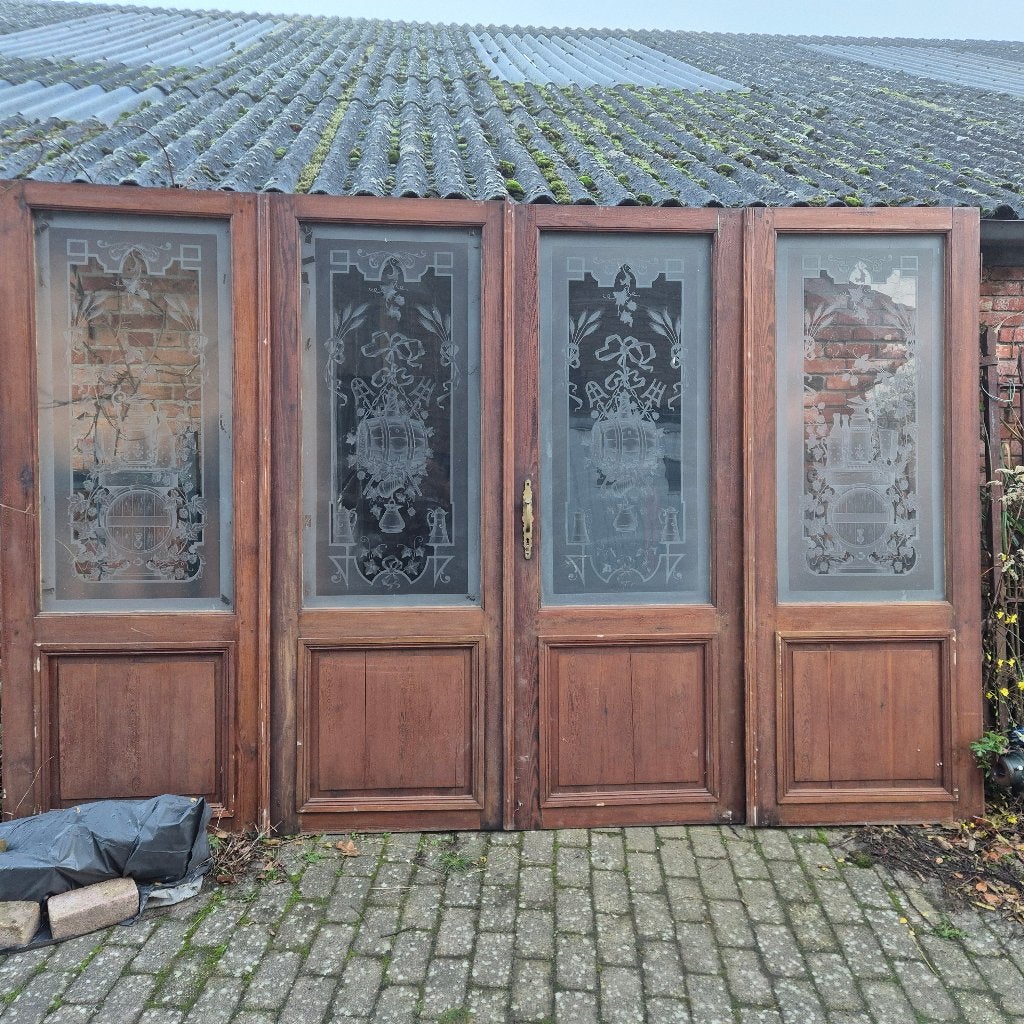 206hx316br scheidingswand / deuren uit brouwerij geetst glas, Ophalen