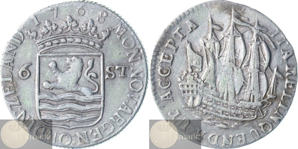 Zeeland - Scheepjesschelling 6 Stuivers 1768 - Zonder MT, Vóór koninkrijk, Zilver, Losse munt, Overige waardes