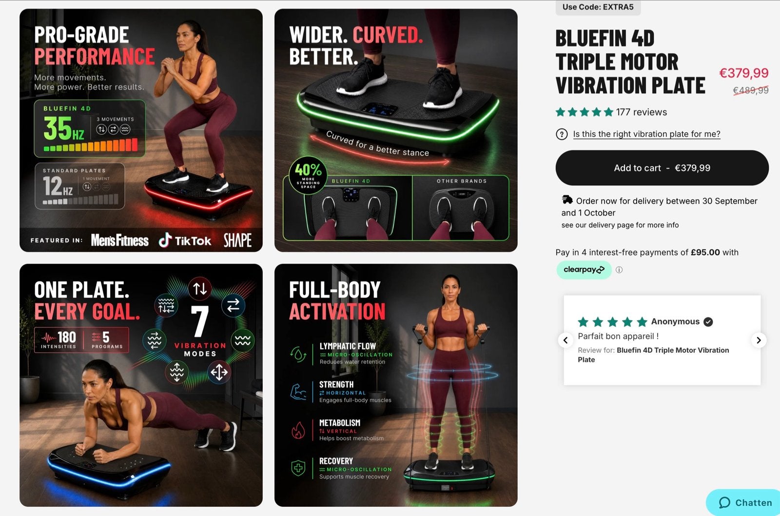 Bluefin Fitness 4D Trilplaat - Krachtige Vibratie Training, Ophalen, Kunststof, Trilplaat, Zo goed als nieuw