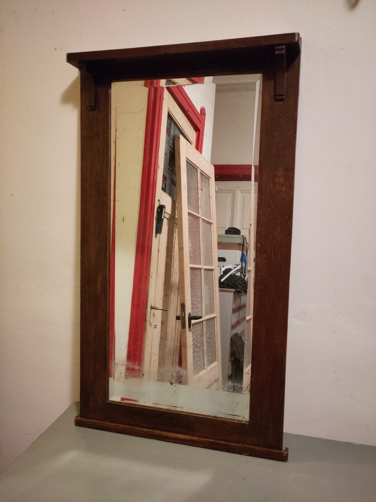 Spiegel, facet geslepen glas met eikenhouten lijst, Ophalen, Rechthoekig