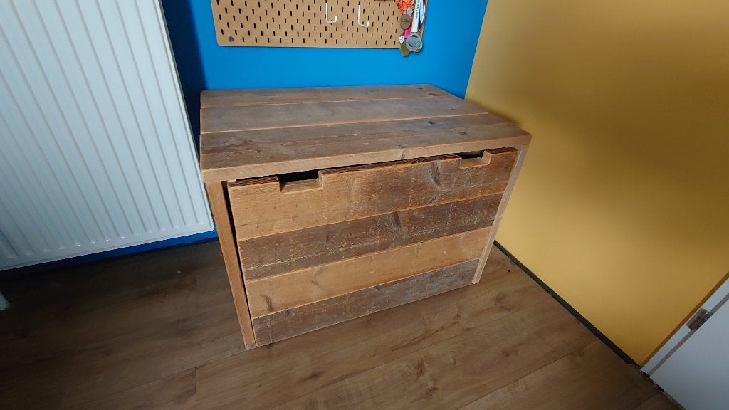 Stoere steigerhouten opbergkist/dekenkist – robuust en uniek, Ophalen, Gebruikt