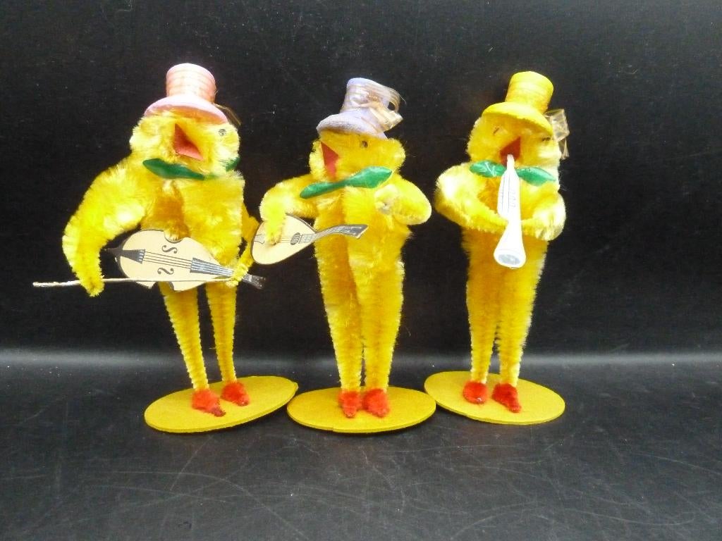 Antieke chenille en papier-maché kuikens Paasdecoratie, Diversen, Pasen, Ophalen of Verzenden, Zo goed als nieuw