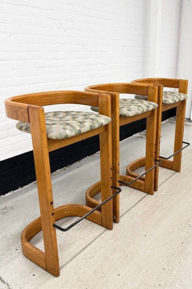 3 vintage Willy Rizzo stijl barkrukken, Gebruikt, ., 60 tot 90 cm, Ophalen of Verzenden