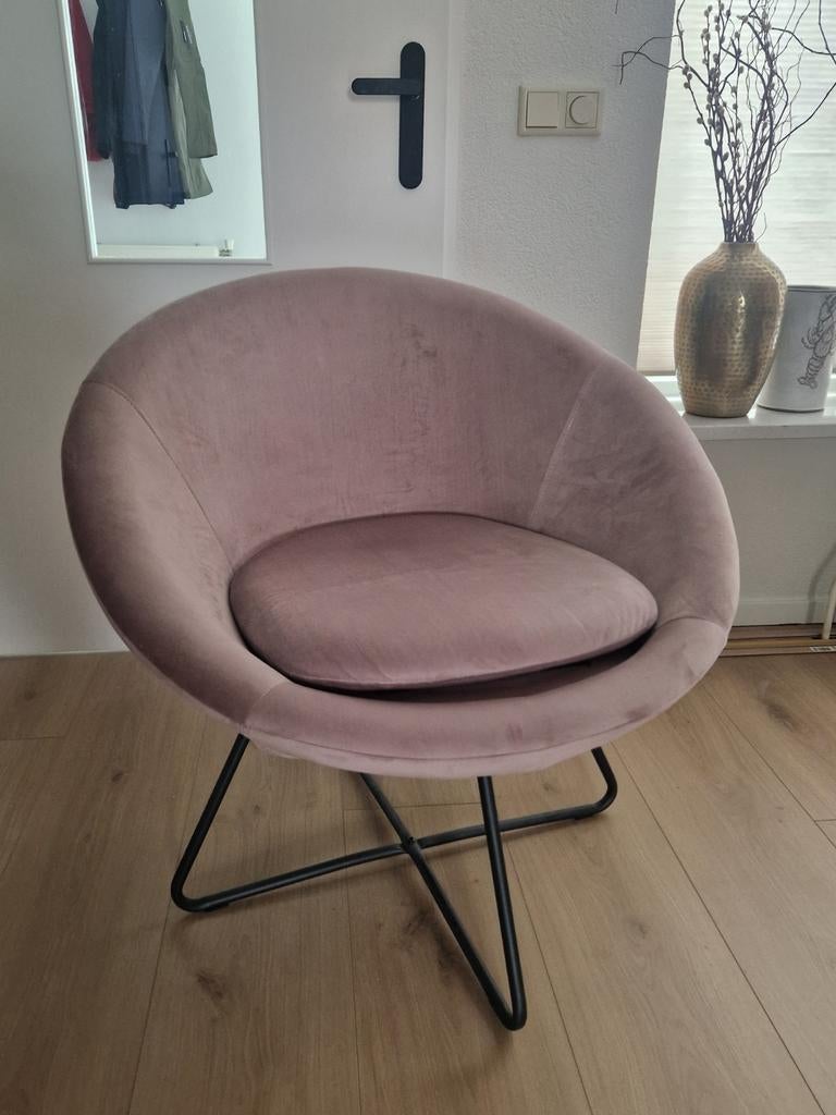 Oudroze velvet stoel, Huis en Inrichting, Stoelen, Overige kleuren, Ophalen of Verzenden, Zo goed als nieuw, Stof