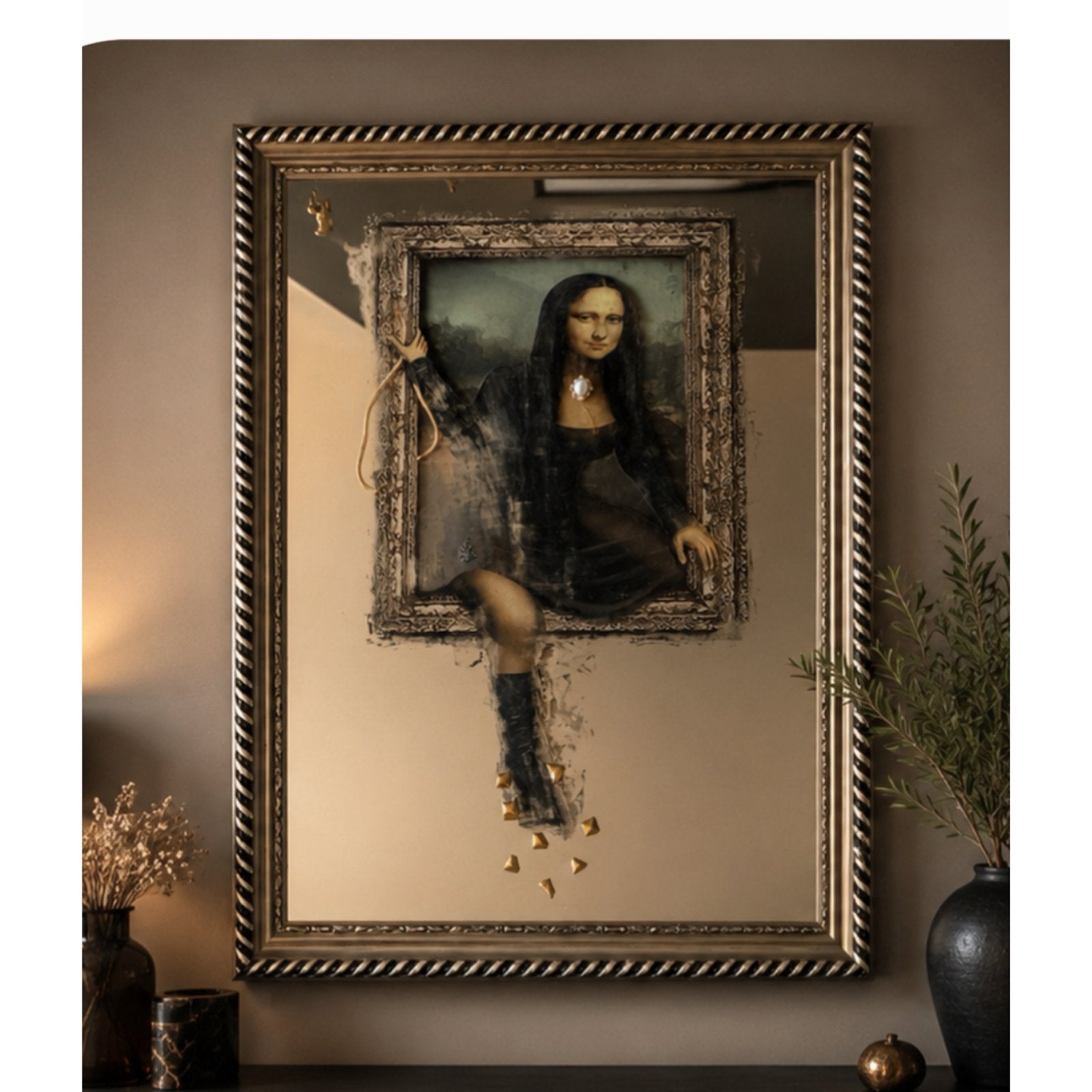 Mona Lisa Beyond the Frame , mixed media Made BY Warm, Ophalen, Origineel werk, Portret of Personen, Surrealisme