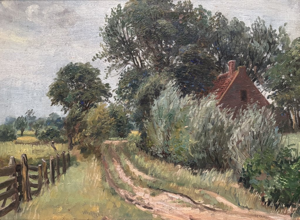 Frederik Engel (1872-1958) - Landweg met huis  Heiloo (1906), Doek, Ophalen of Verzenden, Landschap, Olieverf
