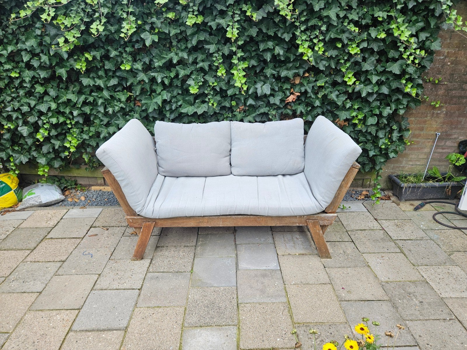 Verstelbate houten tuinbank/ligbed - opknapper, Ophalen, Gebruikt, Hout
