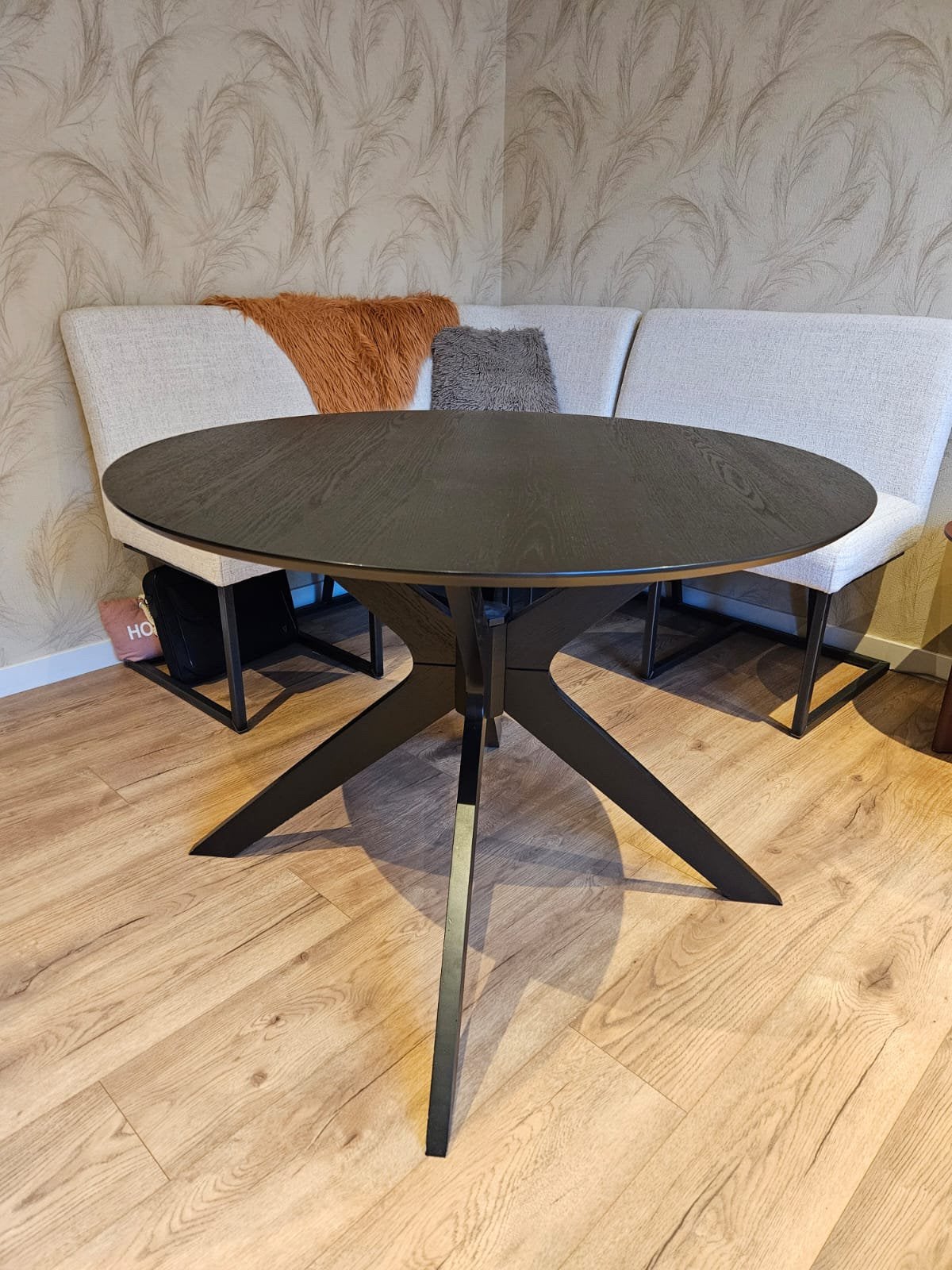 Zwarte eettafel, Ophalen, Gebruikt, 100 tot 150 cm, Rond