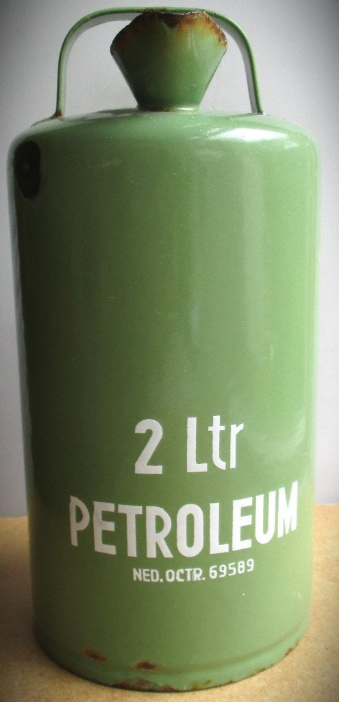 Petroleumkan Emaille Groen~Antieke Petroleum Kan~2 liter, Antiek en Kunst, Ophalen of Verzenden