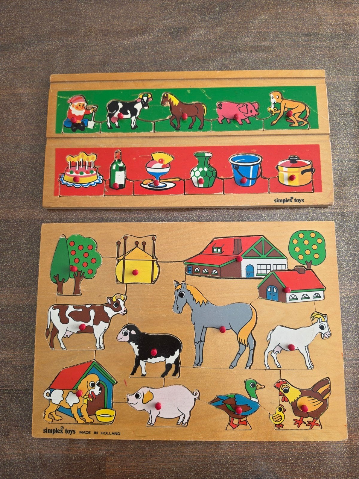 Vintage Simplex Toys Houten Puzzels (2 stuks), Ophalen of Verzenden, Gebruikt