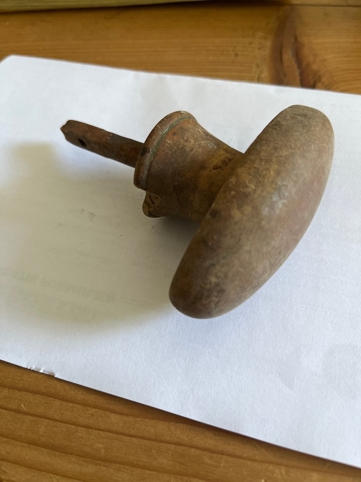 Antieke houten deurknop met metalen pin, Ophalen of Verzenden