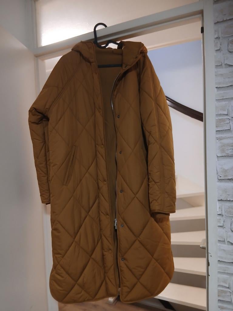 Nieuwe lange gewatteerde jas met capuchon, Kleding | Dames, Jassen | Winter, Maat 38/40 (M), Bruin, Nieuw, Ophalen of Verzenden