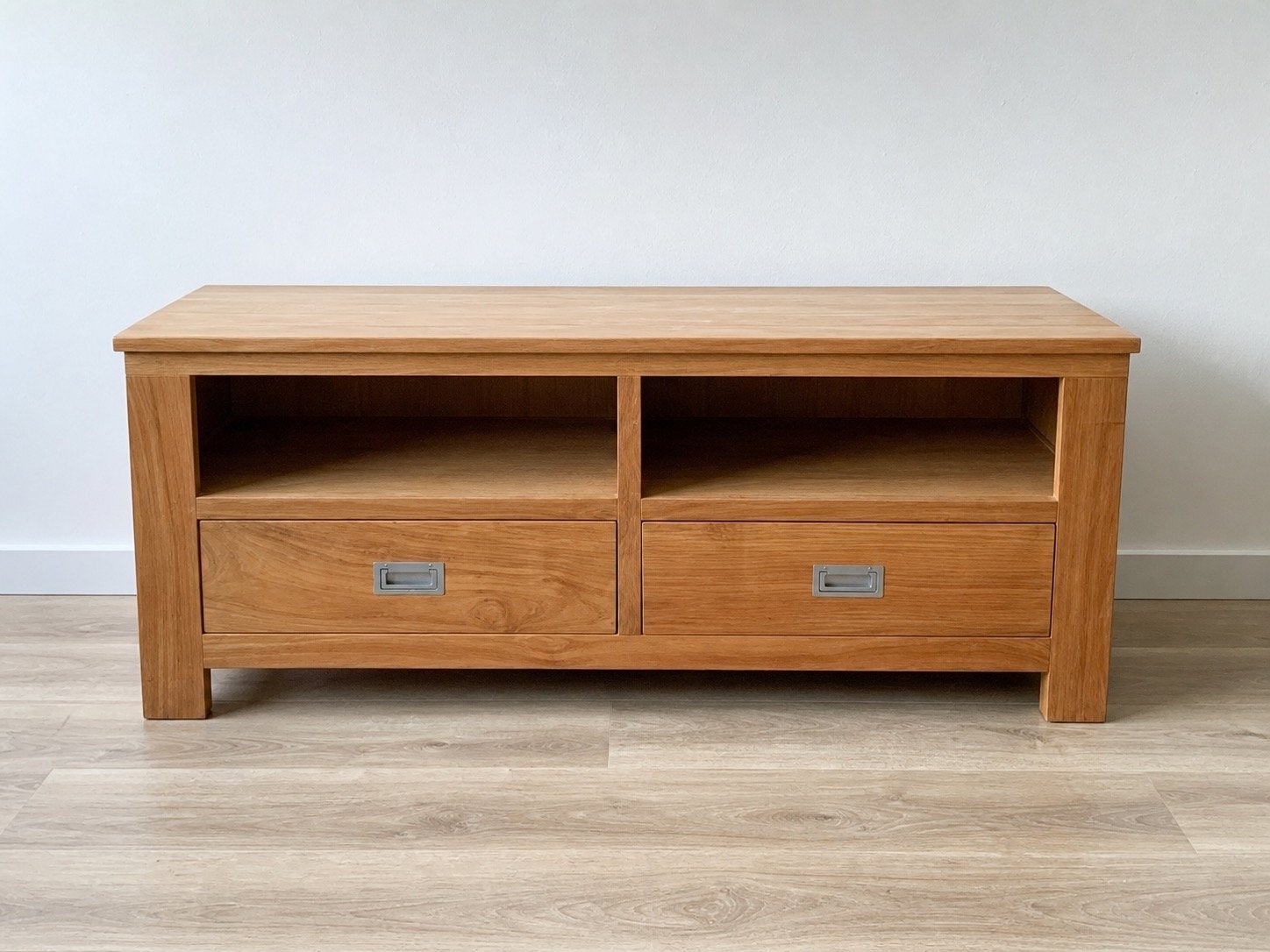Teakhouten tv-meubel 120x52x46 cm, Ophalen, 100 tot 150 cm, Teakhout, Zo goed als nieuw