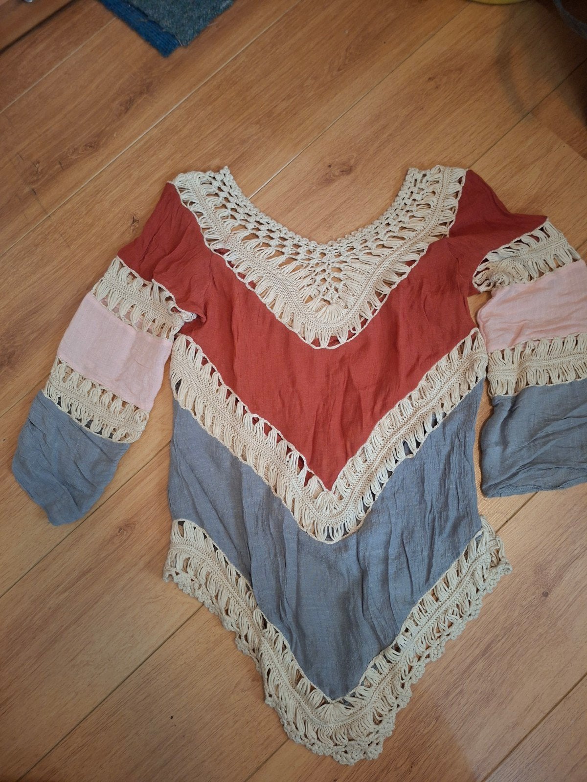 Bohemian shirt met gehaakte details - Maat L, Meerkleurig, Maat 42/44 (L), Ophalen of Verzenden, Onbekend
