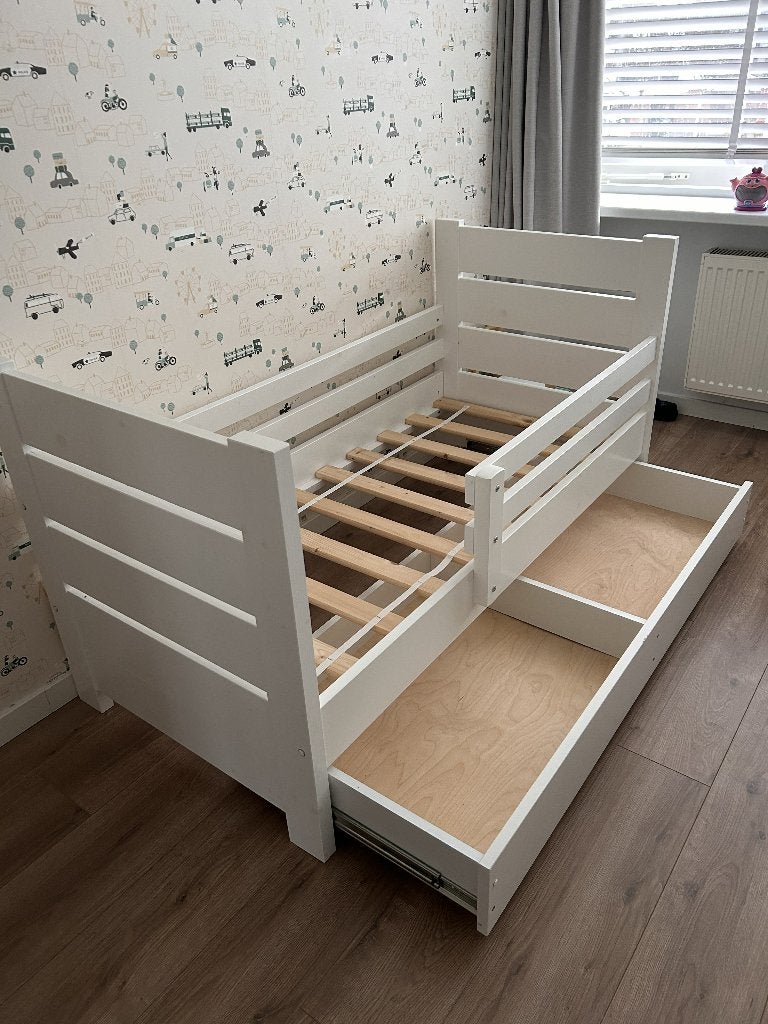 Rockwood massief houten peuterbed incl lade, Ophalen, Gebruikt, 70 tot 85 cm, 140 tot 160 cm