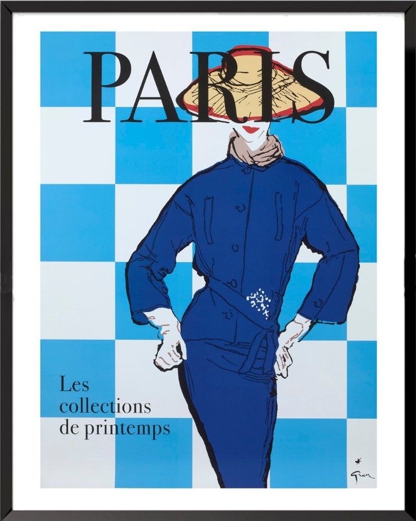 Originele vintage Parijse modeposter met werk van René Gruau, Rechthoekig Staand, Verzenden, Zo goed als nieuw, A1 t/m A3