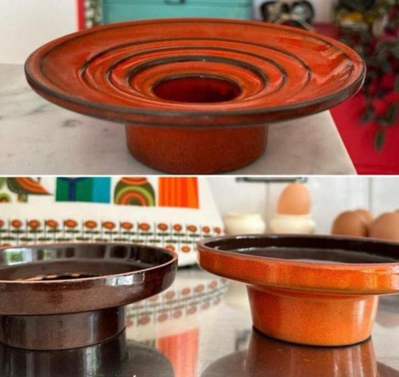Gouda Kandelaar Oranje Bruin keramiek vintage, Antiek en Kunst, Ophalen of Verzenden