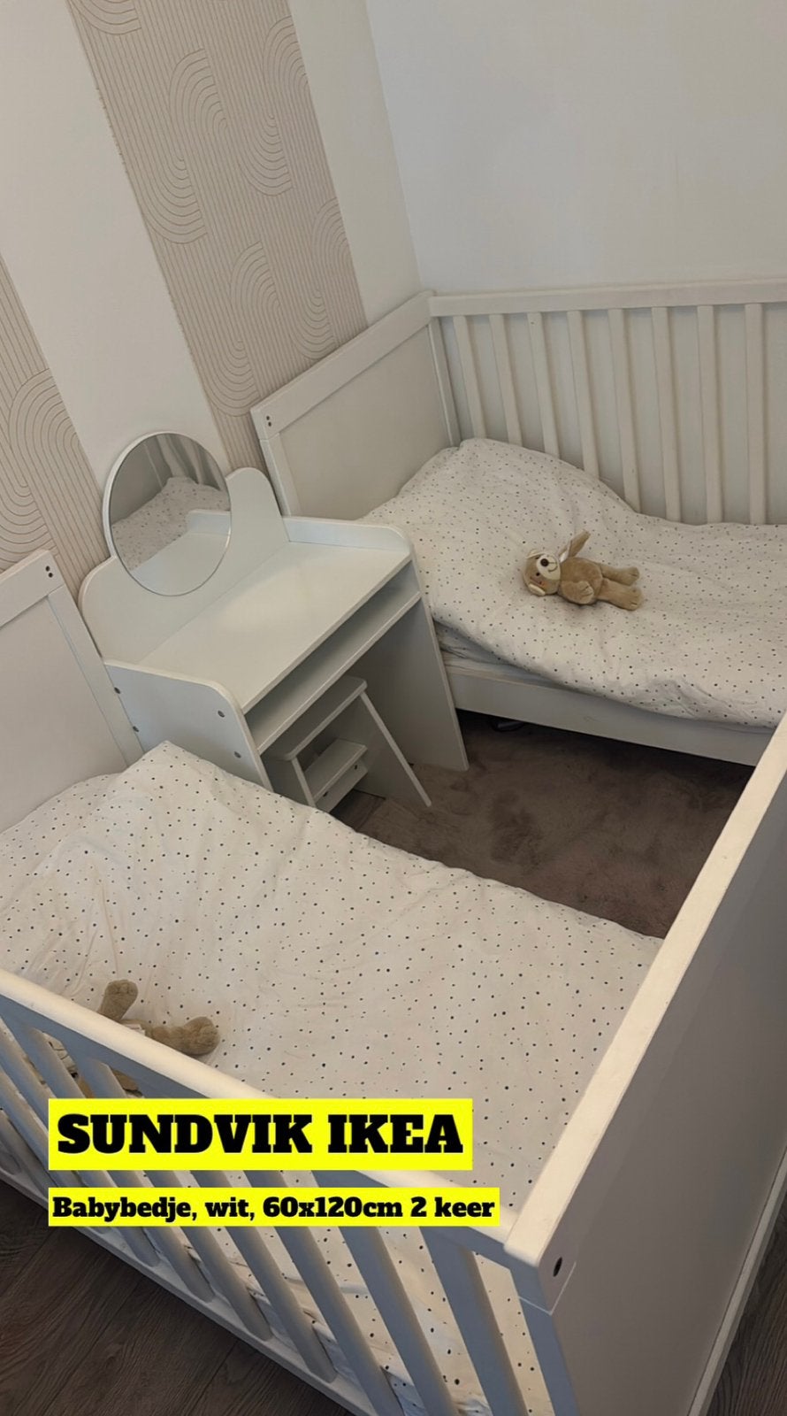SUNDVIK babybedje, wit 60x120, Ophalen, Zo goed als nieuw, Jongetje of Meisje