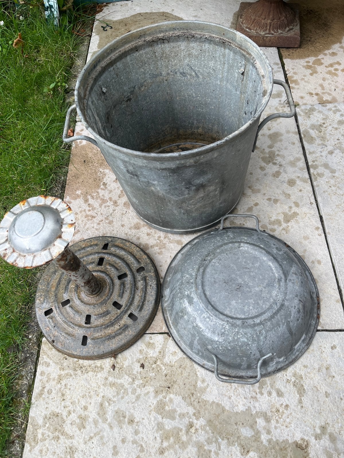 Vintage verzinkte wasketel met deksel en stamper, Ophalen of Verzenden