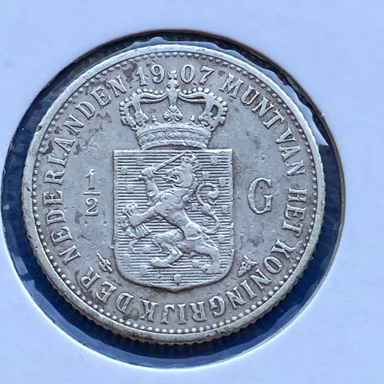 O,5 / Halve Gulden Zilver uit 1907 van Kon. Wilhelmina, ½ gulden, Verzenden, Zilver, Koningin Wilhelmina