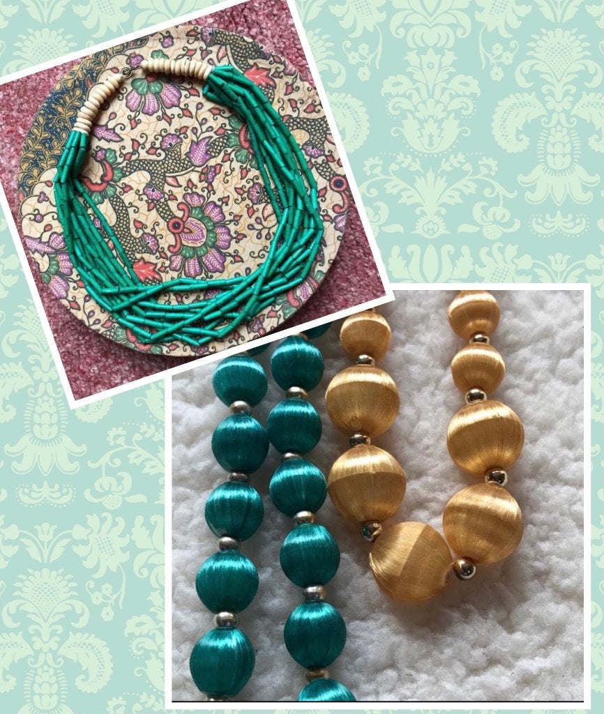Ketting vintage groen en geel, Sieraden, Tassen en Uiterlijk, Kettingen, Ophalen of Verzenden, Zo goed als nieuw, Groen, Overige materialen
