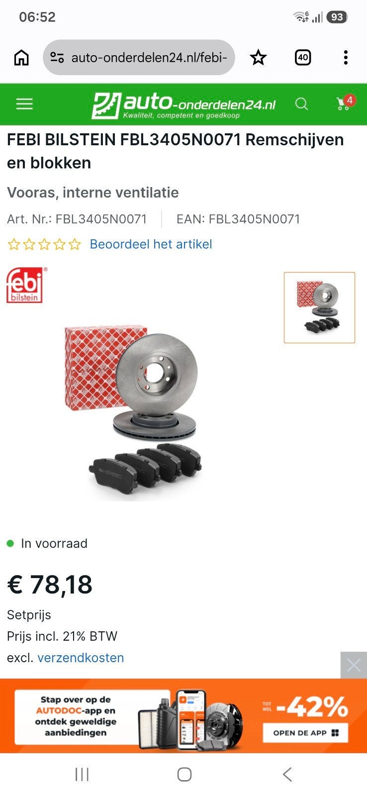 remblokken en remschijven set, Auto-onderdelen, Ophalen, Nieuw, Renault
