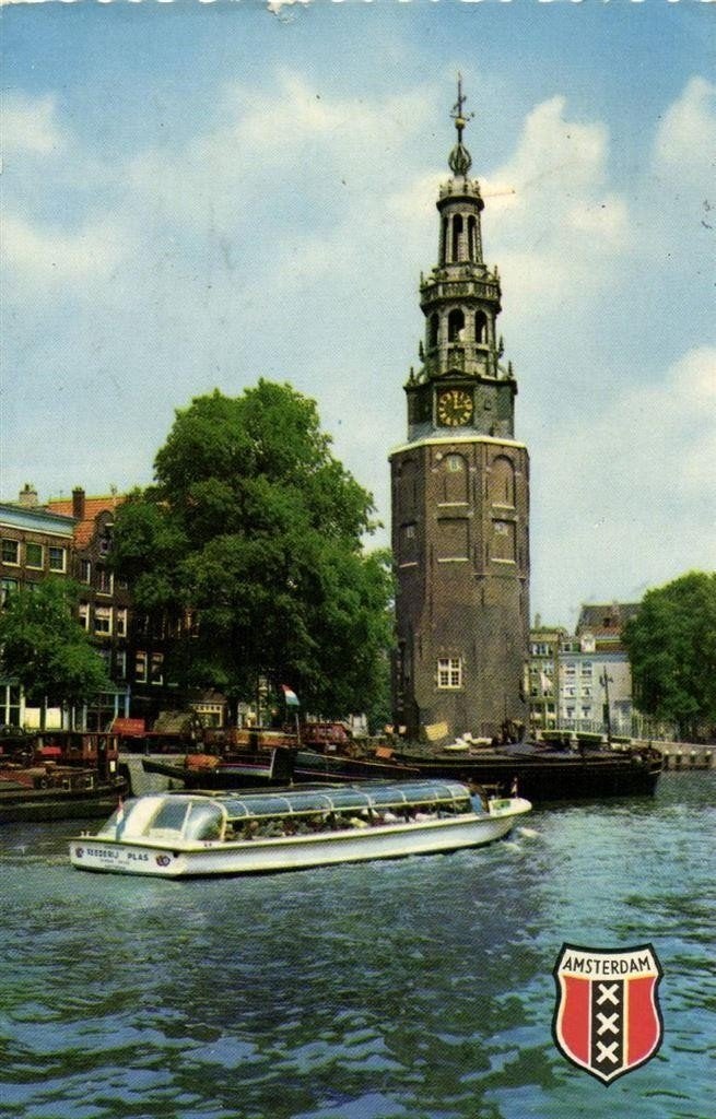 Amsterdam Montelbaantoren - boot rondvaartboot - 1962 gelope, Ophalen of Verzenden, 1960 tot 1980, Gelopen, Noord-Holland