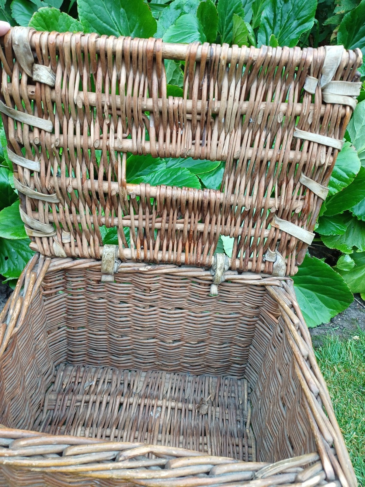Oude Franse Brocante Rieten Bakker Mand met Deksel, Ophalen of Verzenden