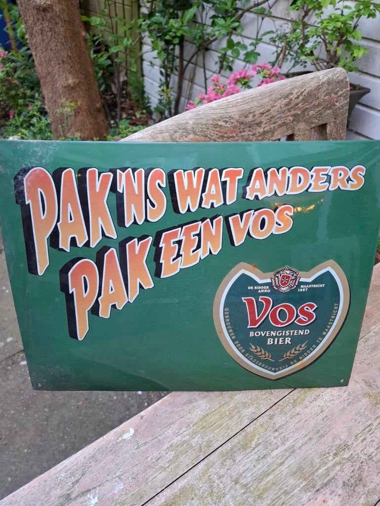 Reclamebord Vos Bier - Geëmailleerd - 42x32cm, Verzamelen, Merken en Reclamevoorwerpen, Ophalen of Verzenden, Zo goed als nieuw