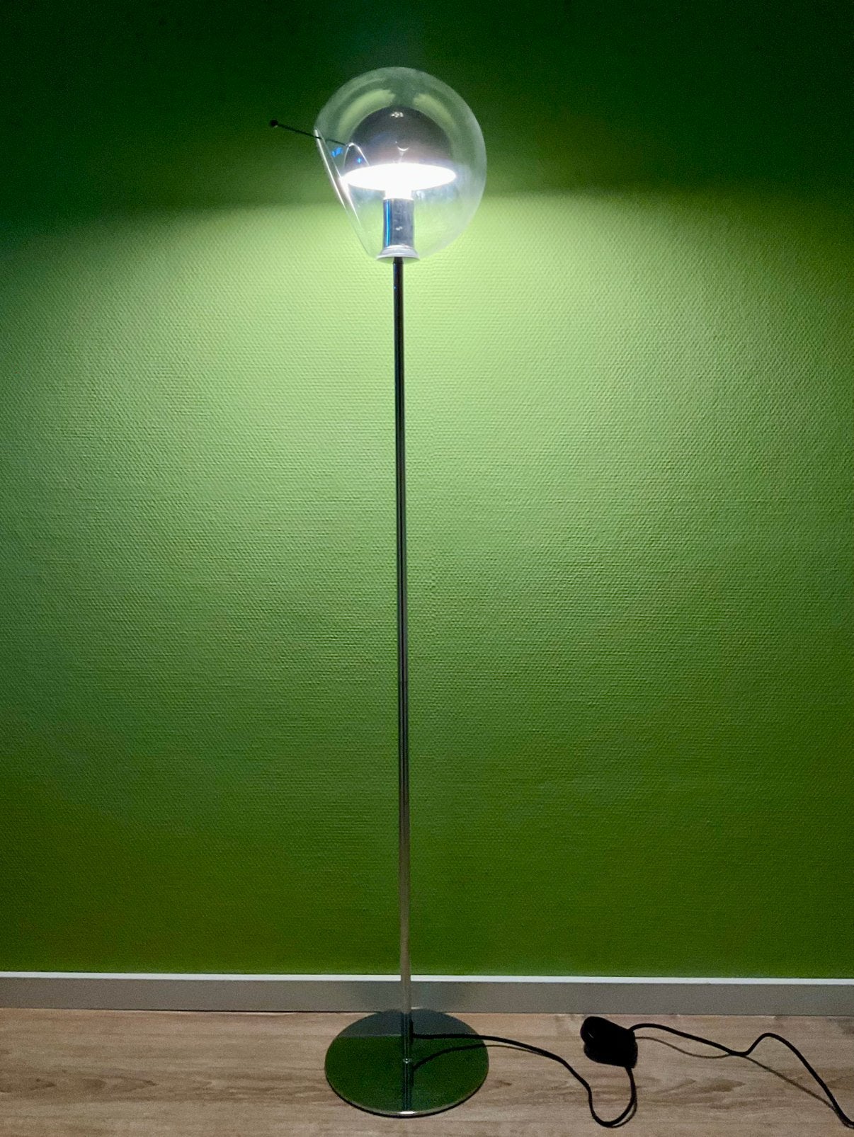 Bijzonder uniek Toplicht Bubble vloerlamp 140 cm nikkel glas, Ophalen, Gebruikt, 100 tot 150 cm, Glas