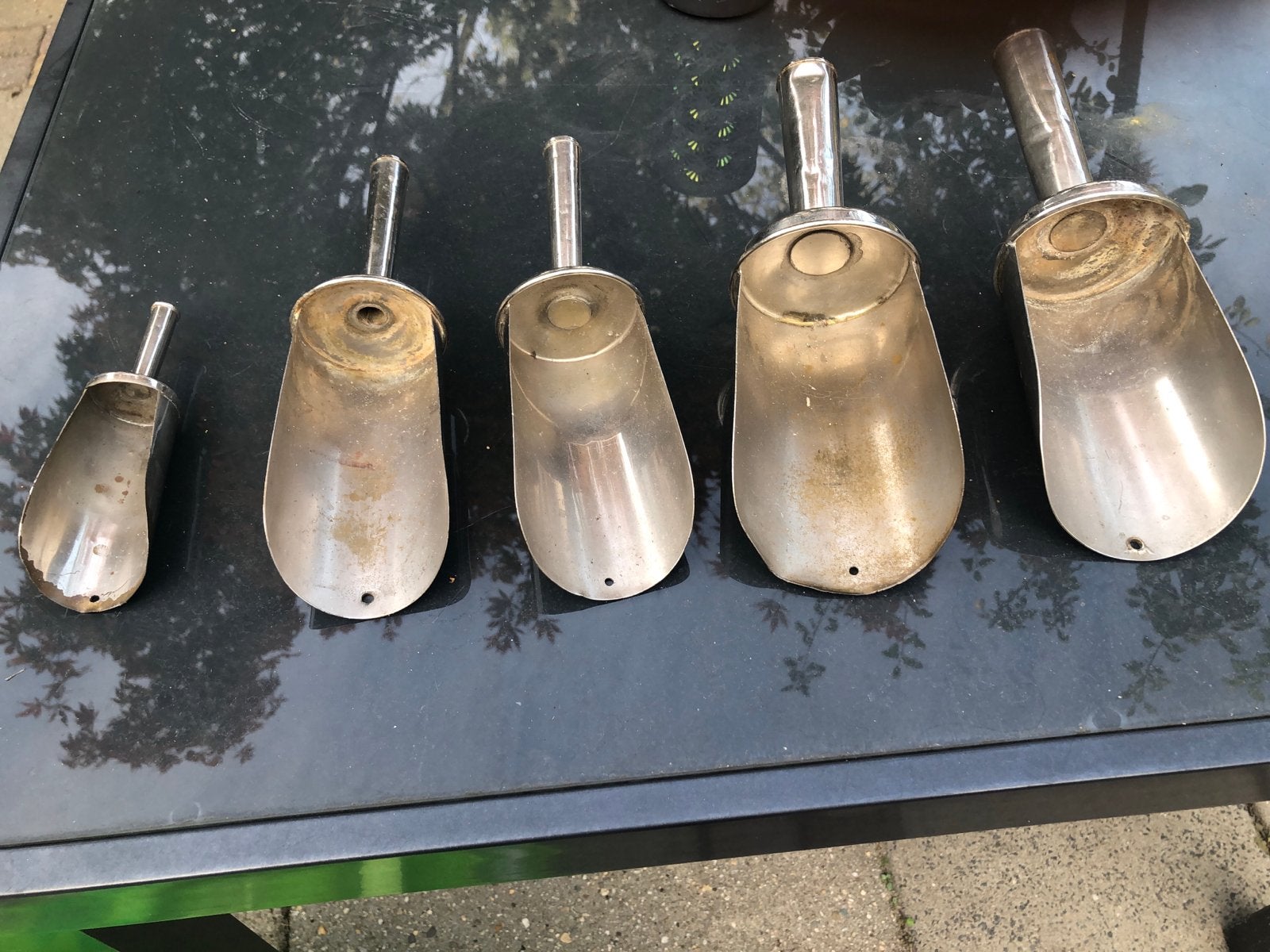 Set van 5 vintage metalen scheppen - Curiosa, Antiek en Kunst, Ophalen of Verzenden