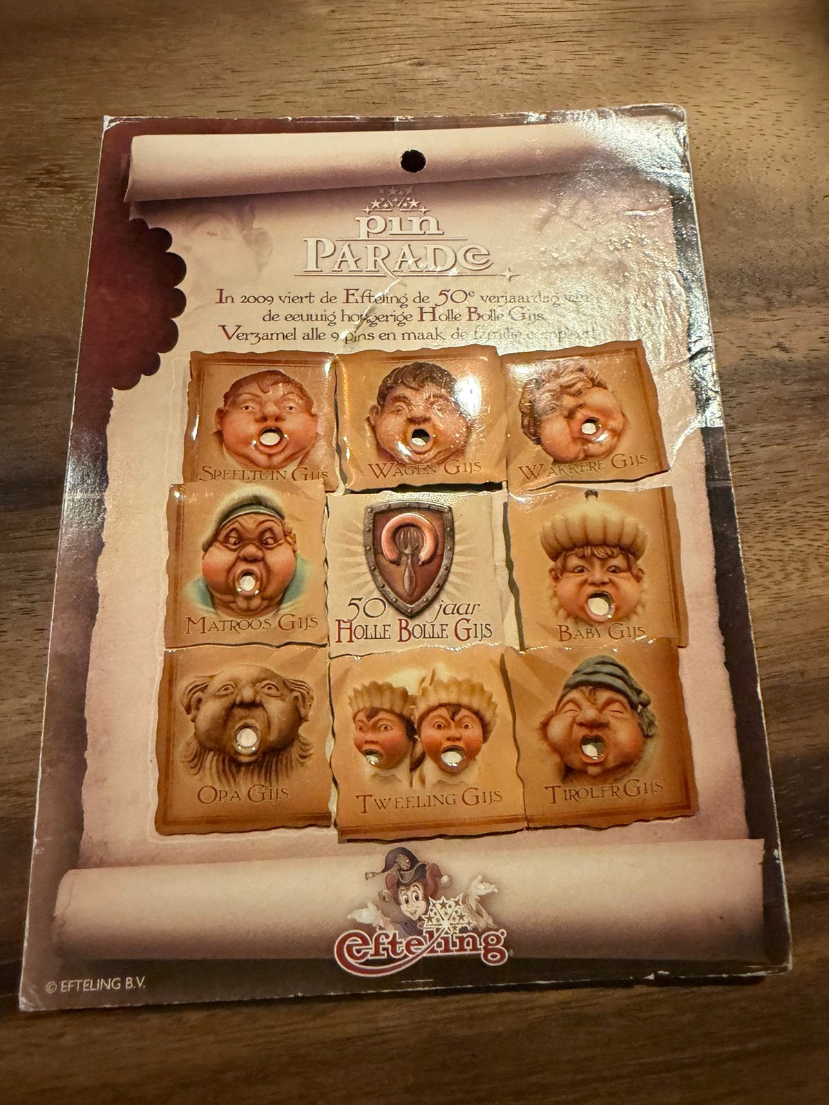 Efteling pinset Holle Bolle Gijs op kaartje, Verzamelen, Efteling, Ophalen of Verzenden, Zo goed als nieuw, Button of Speldje