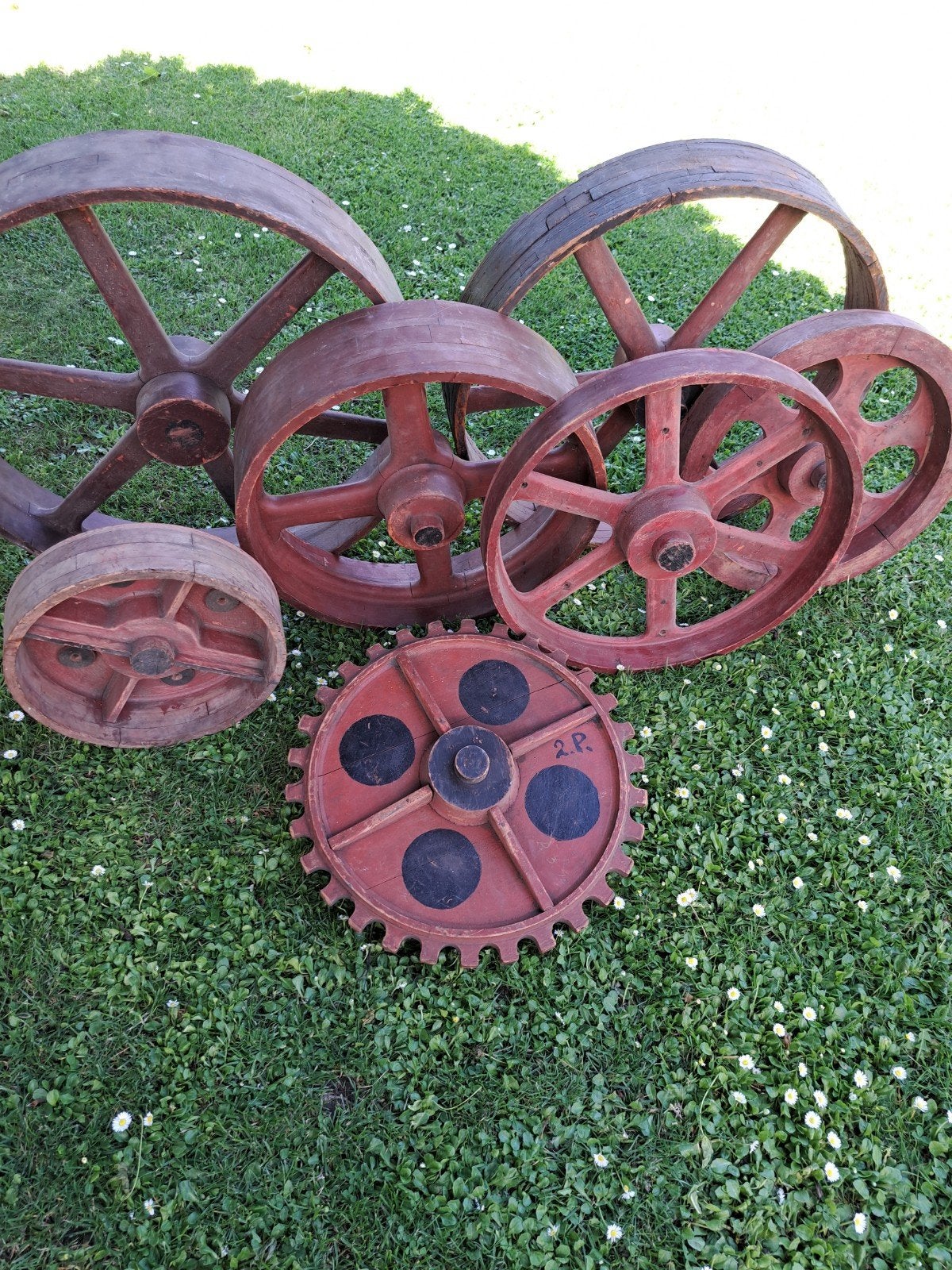 Vliegwielen hout industrieel, Antiek en Kunst, Ophalen