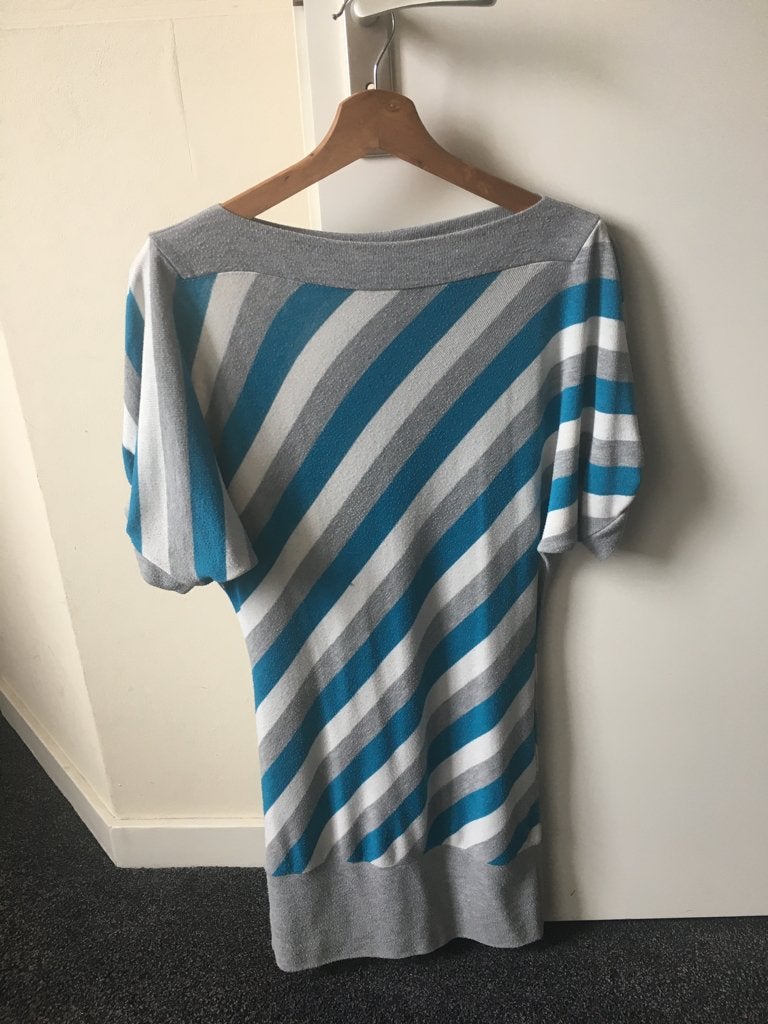 Gestreept jurkje met vleermuis mouwen blauw wit grijs, Blauw, Ophalen of Verzenden, Zo goed als nieuw, Maat 36 (S)