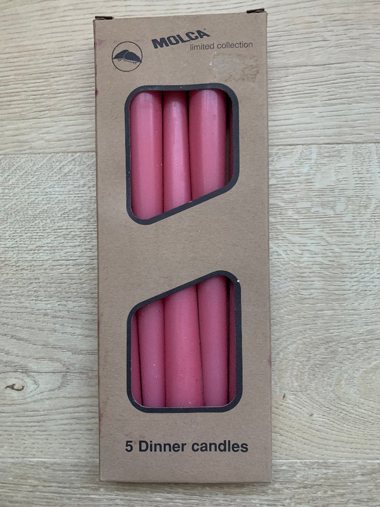 5 Roze/Rose Diner Kaarsen Merk: "Molca" Nieuw, Ophalen of Verzenden, Nieuw, Roze, Kaars