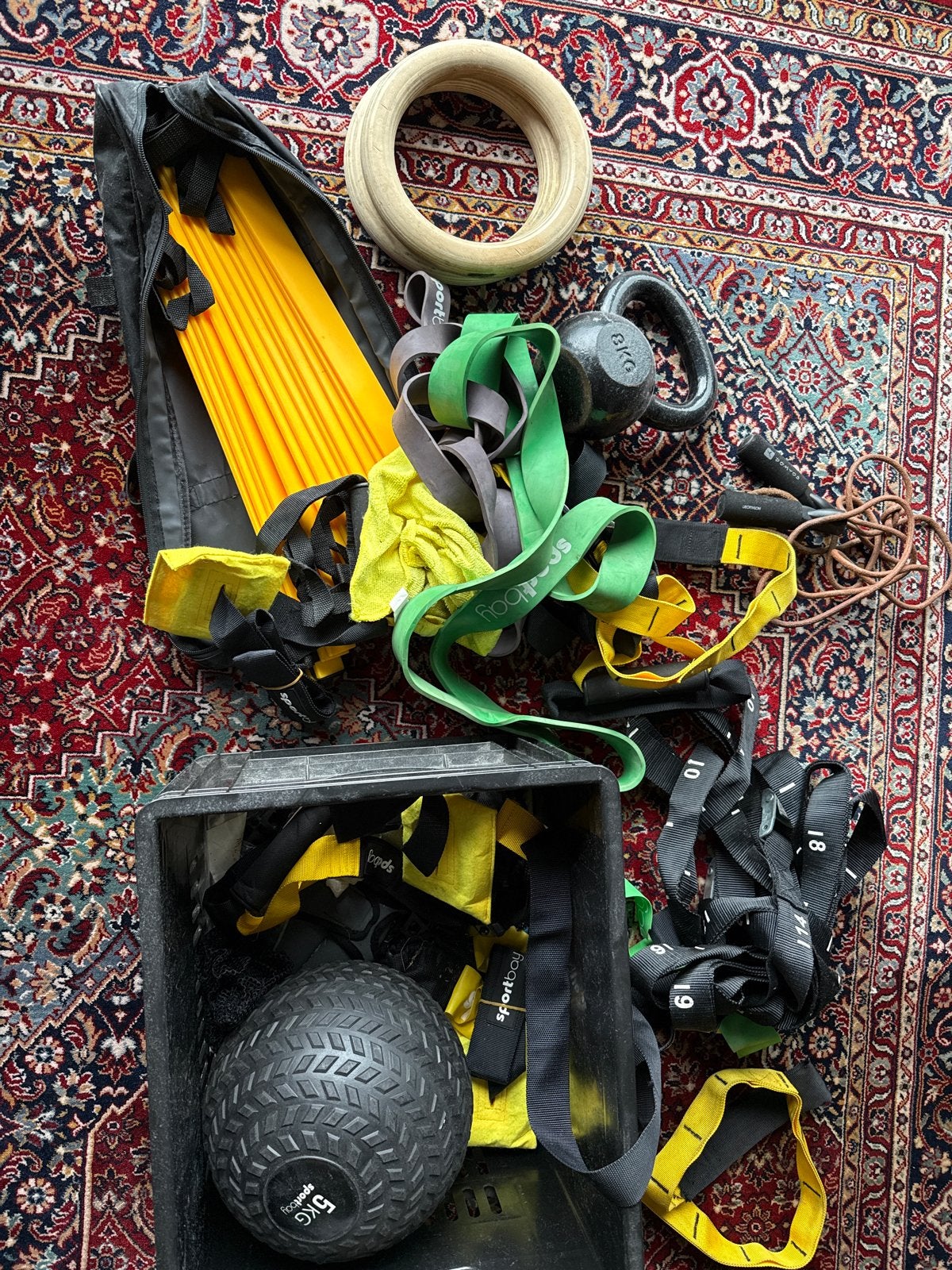 Complete fitness set: Kettlebell, medicijnbal, weerstandsban, Ophalen, Gebruikt, Armen, Kettlebell