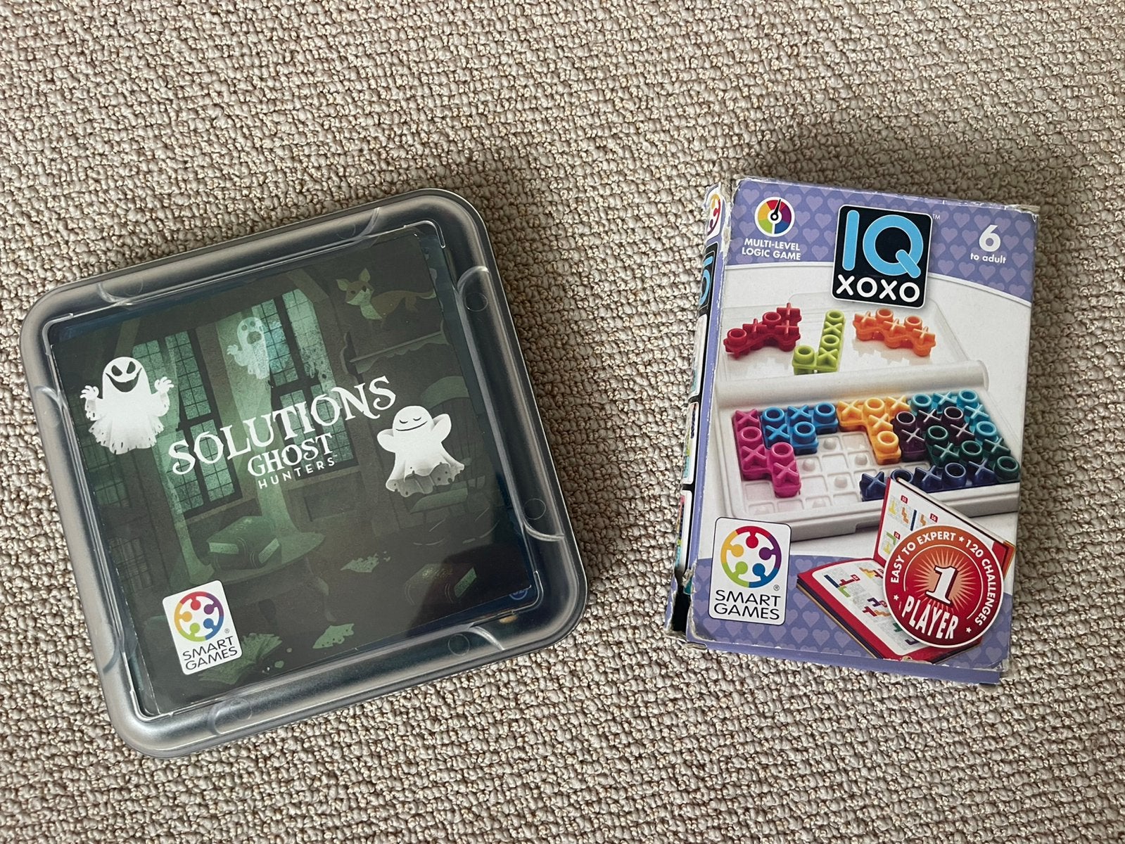 2x SmartGames – Ghost Hunters & IQ XOXO – compleet, Een of twee spelers, Ophalen of Verzenden, Gebruikt