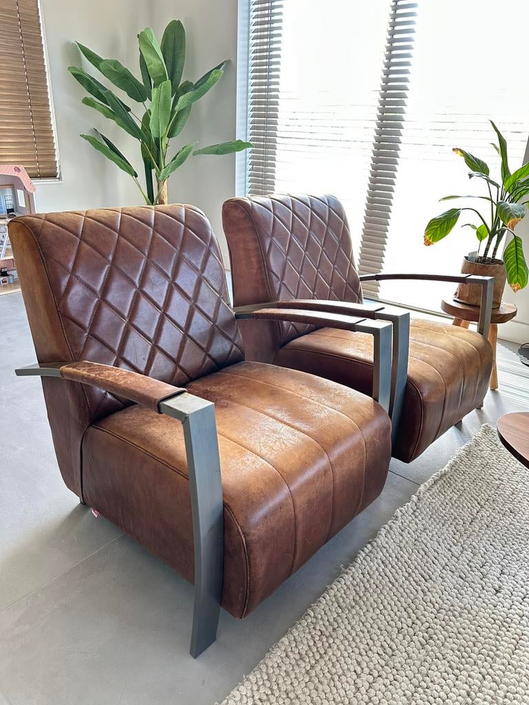 Zitzz echt lederen stoelen, Ophalen, Gebruikt, Twee, Bruin