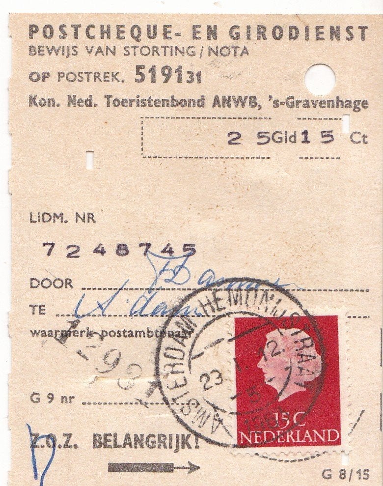 Postaal document – Bewijs van storting – kenmerk G8/15, Verzenden, Overige typen