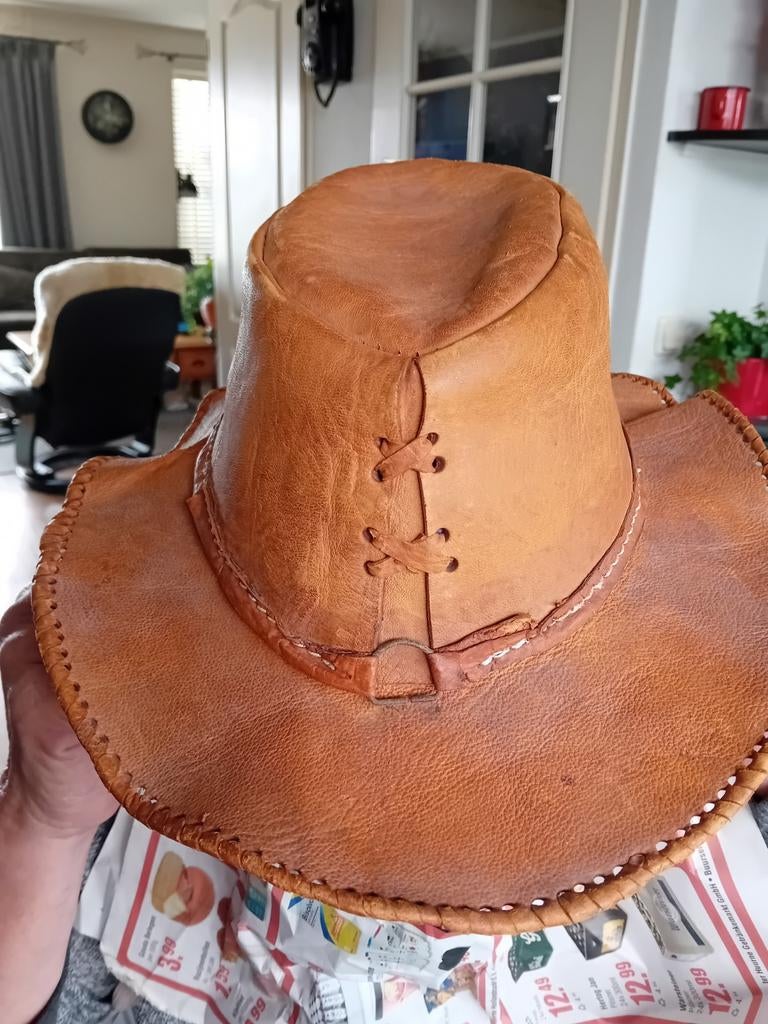 Stoere leren hoed - Cowboy stijl, Hoed, Onbekend, Gedragen, One size fits all
