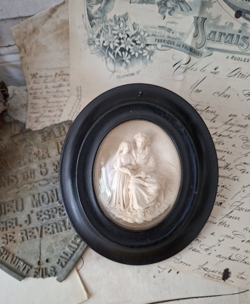 Antiek 19e eeuws meerschuim Maria met St Anna 'PiFrance', Antiek en Kunst, Ophalen of Verzenden
