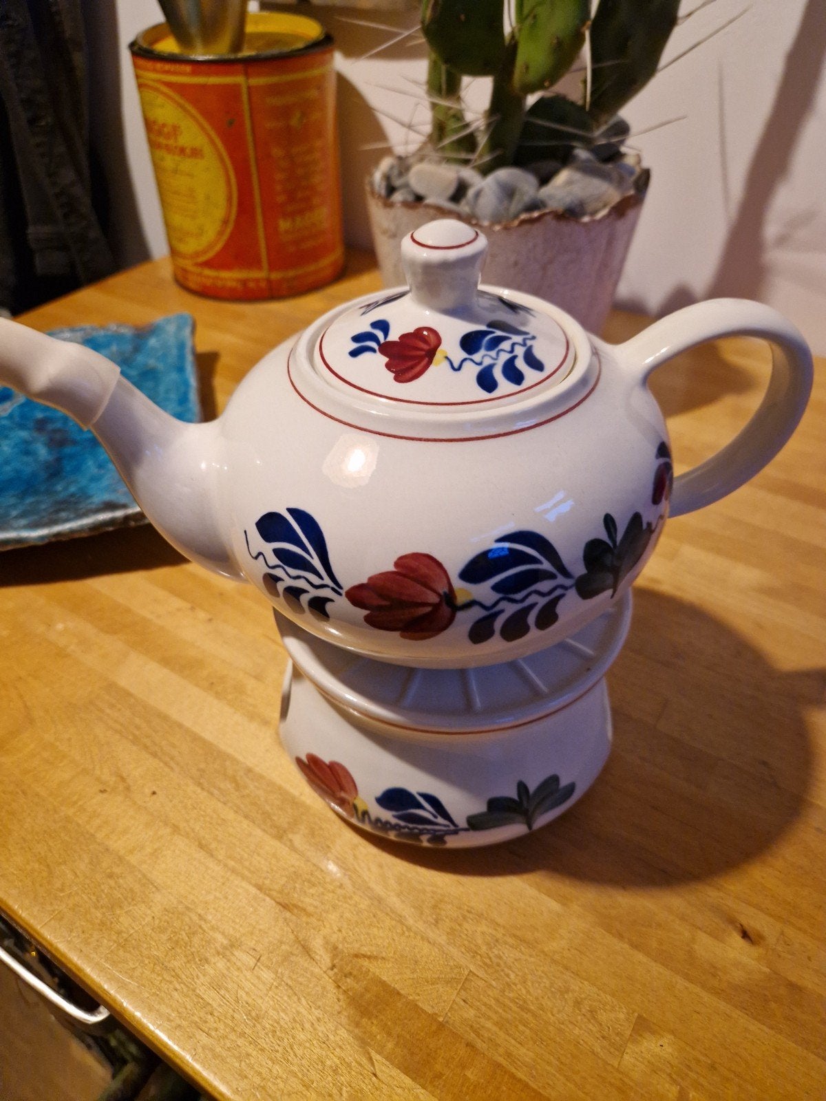 Boerenbont theepot en theelicht, Huis en Inrichting, Keuken | Servies, Ophalen