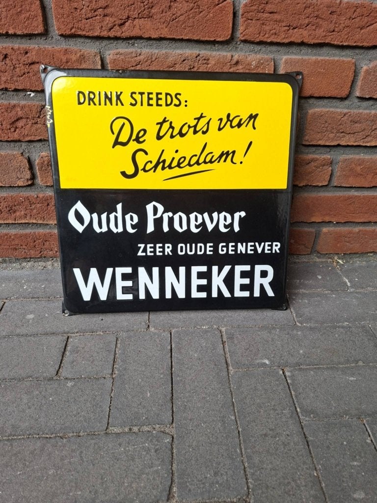 wenneker  zeer oude genever  emaille bord, Ophalen of Verzenden, Gebruikt, Reclamebord