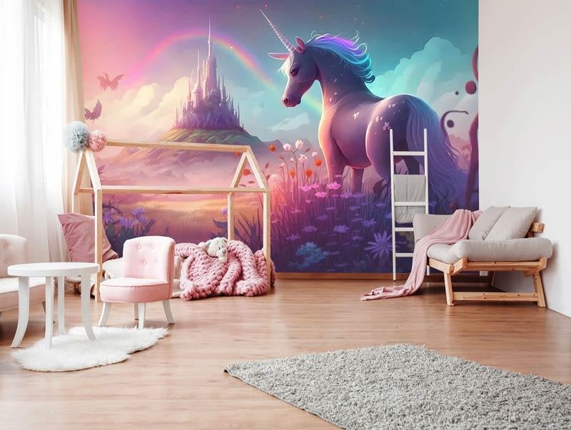 Fotobehang / Behang - Meisjeskamer - Unicorn in Wonderland, Verzenden, Minder dan 10 m², Info@fotobehangkoning.nl, Rood