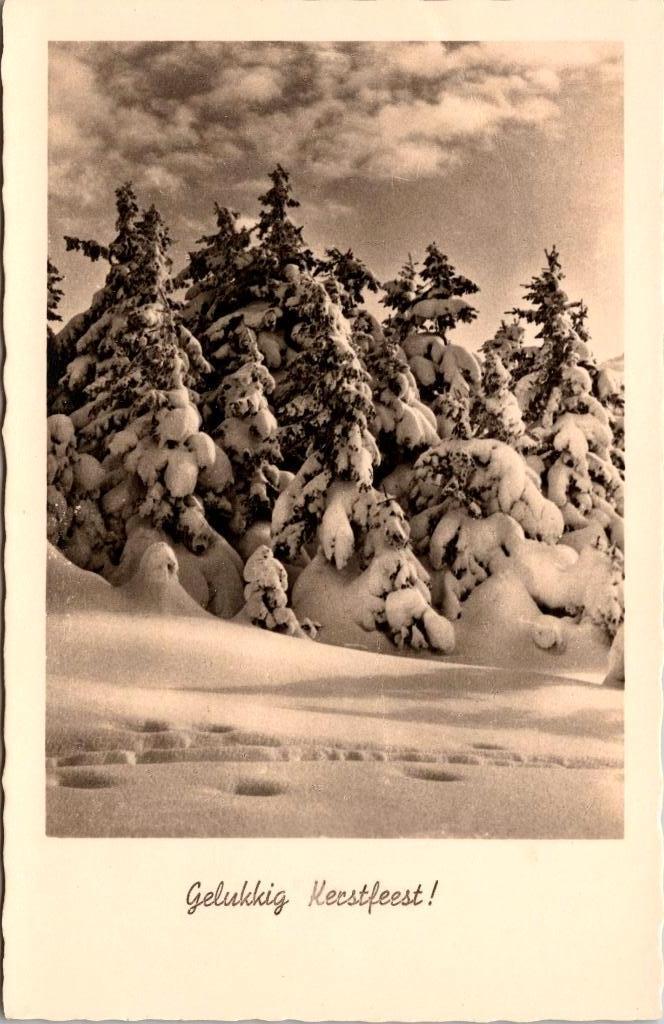Gelukkig Kerstfeest - Antieke kerstkaart sneeuw IV, Ophalen of Verzenden, 1920 tot 1940, Ongelopen, Feest(dag)