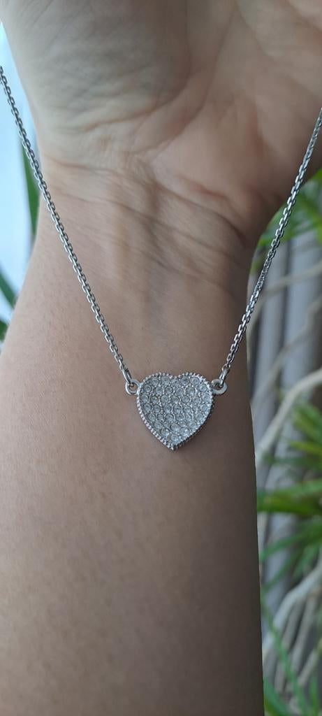 Swarovski ketting met hart, rodium toplaag., Ophalen of Verzenden, Nieuw, Zilver, Overige materialen