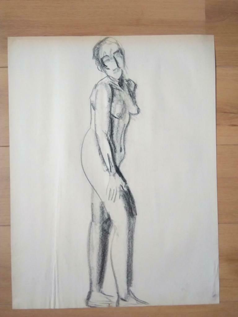 Krijt tekening naakt studie, Antiek en Kunst, Ophalen of Verzenden