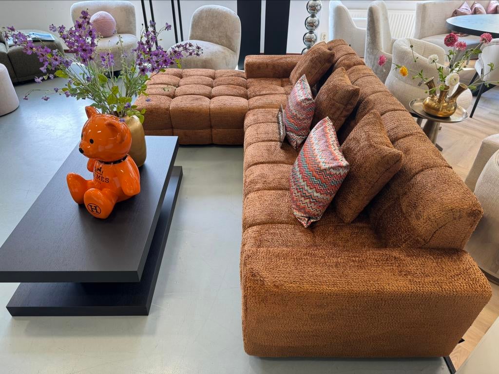Luxe Velvet Teddy Loungebank Yently 200x300cm Cinnamon NIEUW, Huis en Inrichting, Banken | Bankstellen, Oosterbaan, 250 tot 300 cm