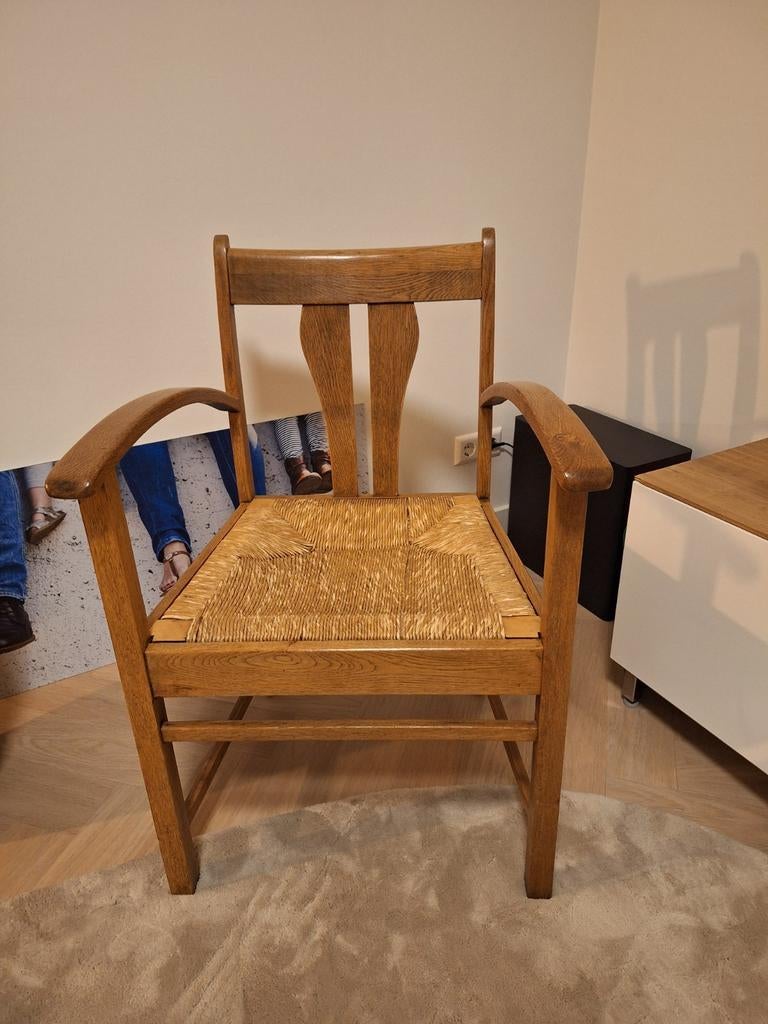 Vintage Houten stoel met rieten zitting, Ophalen, Gebruikt, Bruin, Vintage
