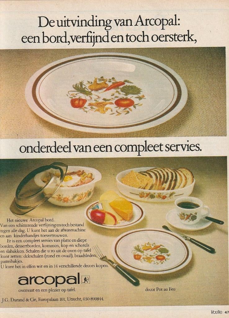 Retro reclame 1978 Arcopal Pot au Feu servies bord kopje, Verzamelen, Retro, Verzenden, Overige typen